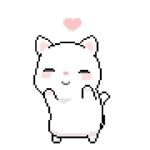 a pixel art of a white cat with a pink heart above its head