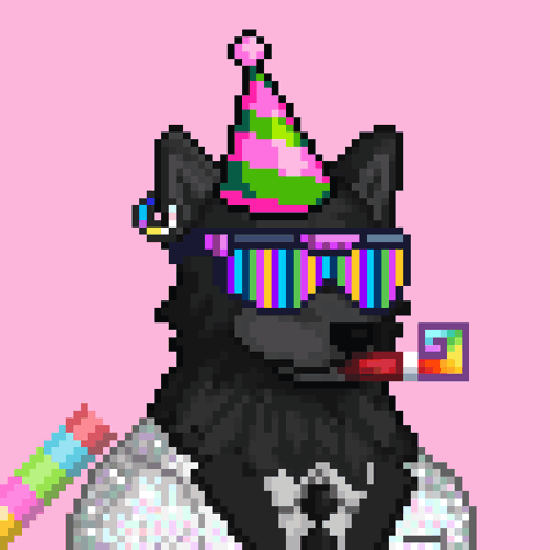 A Pixel Art Of A Wolf Wearing A Party Hat GIF