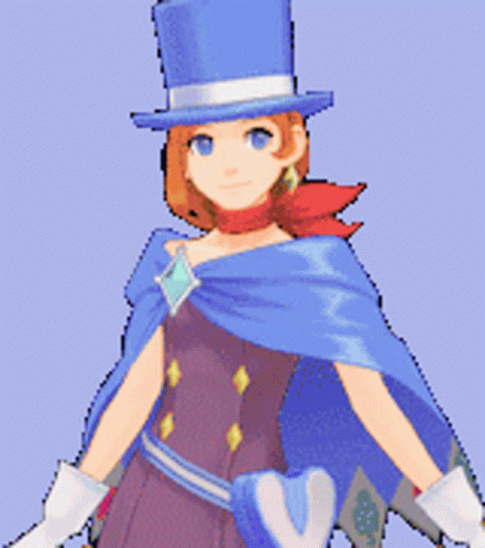 A Pixel Art Of A Woman Wearing A Blue Top Hat GIF