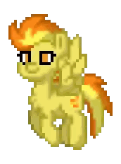 a pixel art of a yellow pony with a red mane