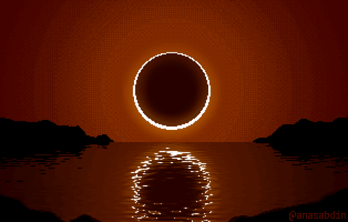 A Pixel Art Of An Eclipse Over The Ocean By @Anasabbdin GIF