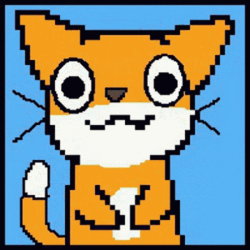 A Pixel Art Of An Orange And White Cat With A Mustache And A Waving Tail . GIF