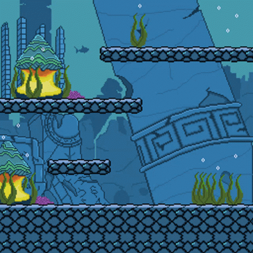 A Pixel Art Of An Underwater Scene With A Greek Pattern GIF