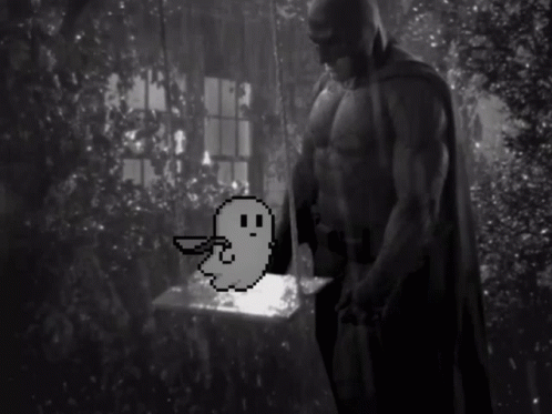 A Pixel Art Of Batman And A Ghost In A Dark Room GIF