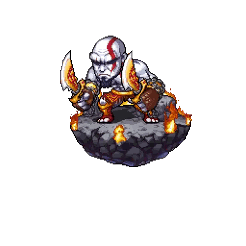 a pixel art of god of war kratos holding a sword in his hands