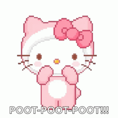 A Pixel Art Of Hello Kitty With A Pink Bow And The Words Poot-Poot-Poot . GIF