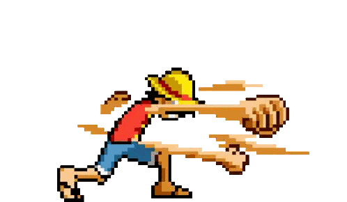 a pixel art of luffy from one piece running