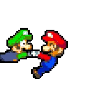 a pixel art of mario and luigi kissing each other .