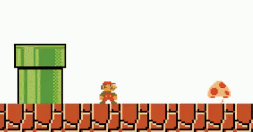 A Pixel Art Of Mario Standing Next To A Green Pipe On A Brick Wall GIF