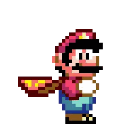 a pixel art of mario wearing a red cape