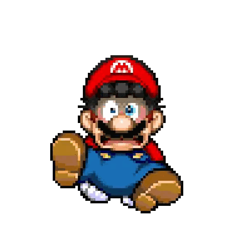 a pixel art of mario wearing a red hat and blue pants