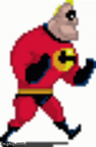 A Pixel Art Of Mr. Incredible From The Movie The Incredibles Walking . GIF