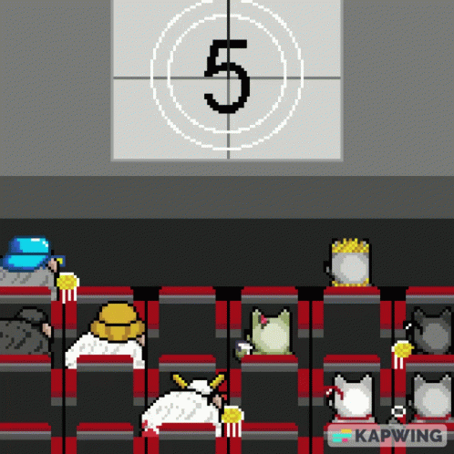 Pixel Art People Watching Movie With Countdown GIF