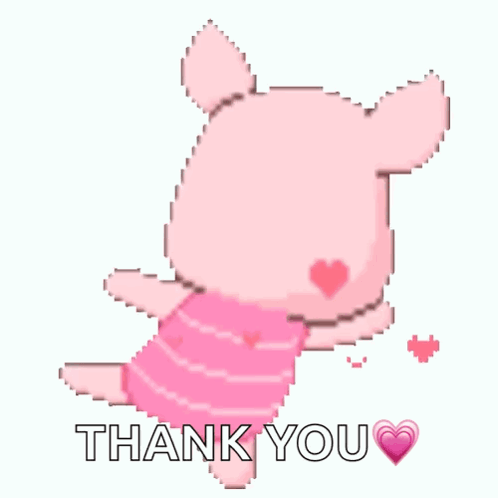 A Pixel Art Of Piglet Saying Thank You With A Heart GIF