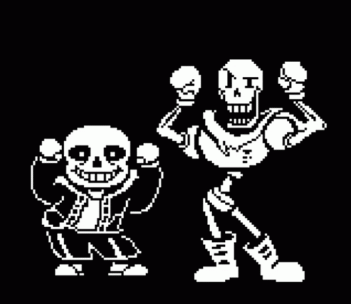 A Pixel Art Of Sans And Papyrus Standing Next To Each Other . GIF