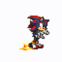 A Pixel Art Of Shadow The Hedgehog Running With A Flame Coming Out Of His Tail GIF