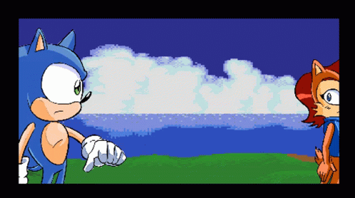 Pixel Art Of Sonic And Sally By Water GIF