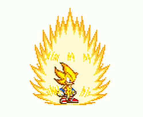 A Pixel Art Of Sonic The Hedgehog Standing In Front Of A Flame GIF