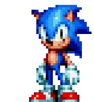 a pixel art of sonic the hedgehog waving his hand