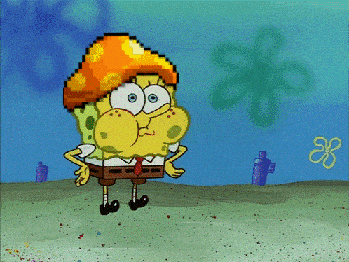 A Pixel Art Of Spongebob Wearing A Hat And A Tie GIF
