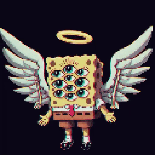 Pixel Art SpongeBob With Wings And Halo GIF