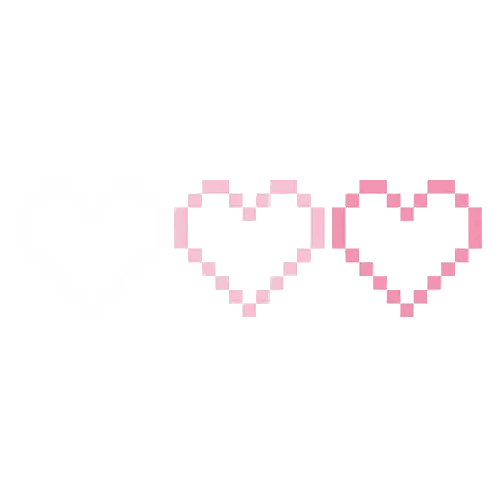 a pixel art of two pink hearts on a white background .