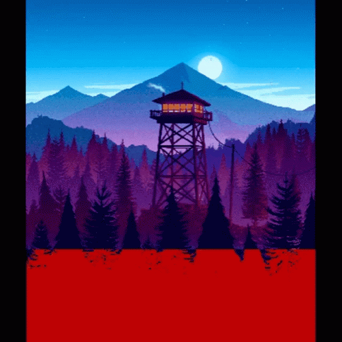 A Pixel Art Painting Of A Watch Tower In The Middle Of A Forest GIF