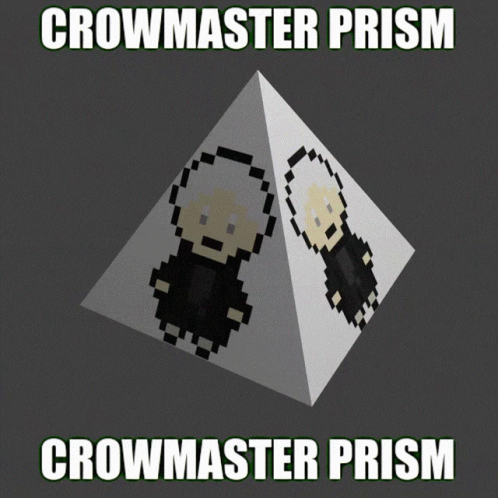 A Pixel Art Pyramid With The Words Crowmaster Prism Written Above It GIF