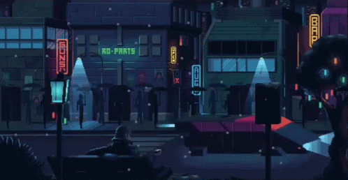 a pixel art scene with a sign that says ro-parts on it