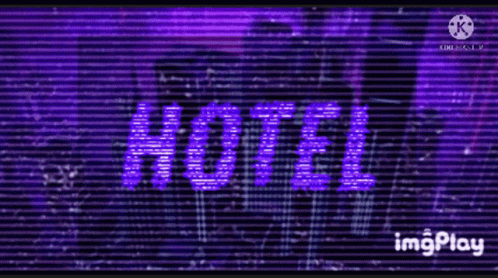 A Pixel Art Scene With The Word Hotel In Purple GIF