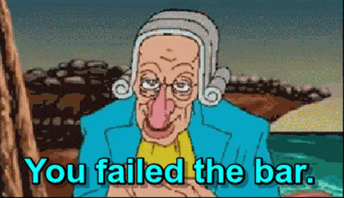 A Pixelated Cartoon Of A Judge With The Words " You Failed The Bar " GIF