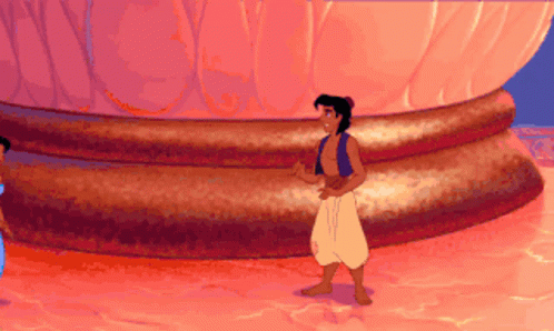 A Pixelated Cartoon Of Aladdin And Jasmine Standing Next To Each Other GIF