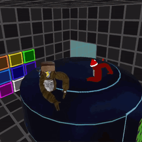 A Pixelated Gorilla Wearing A Fur Hat And A Patch That Says Random GIF