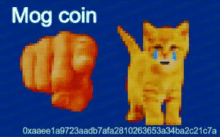 a pixelated image of a cat and a fist with the words mog coin on the bottom