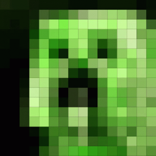 A Pixelated Image Of A Creeper 'S Face With A Black Background GIF
