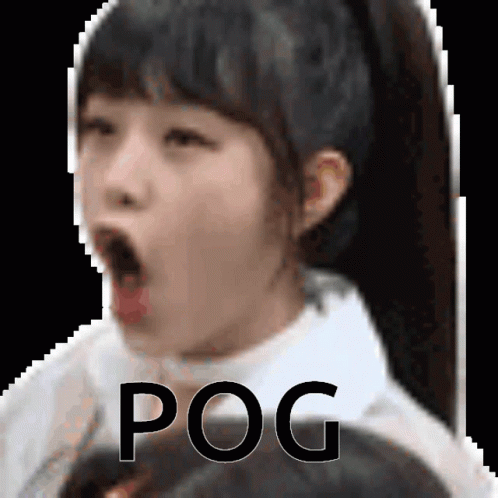 A Pixelated Image Of A Girl With Her Mouth Open And The Word Pog In The Corner GIF
