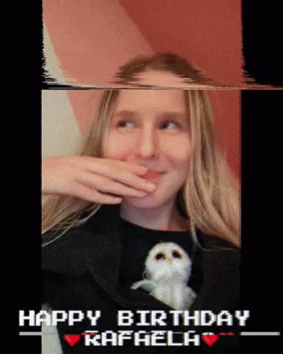 A Pixelated Image Of A Girl With The Words Happy Birthday Rafhela GIF