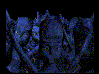 A Pixelated Image Of A Group Of People With Their Faces Covered In Blue Paint GIF