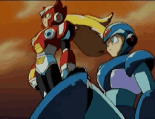 A Pixelated Image Of A Man And A Robot Standing Next To Each Other GIF