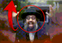 A Pixelated Image Of A Man In A Hat With An Arrow Pointing Up GIF