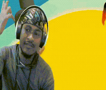 A Pixelated Image Of A Man Wearing Headphones And A Bandana GIF