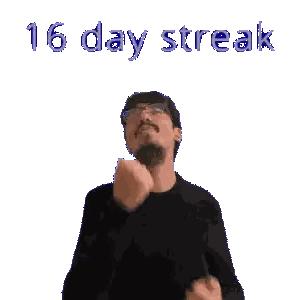a pixelated image of a man with a beard and glasses looking up at a cloud of smoke with the number 16 visible