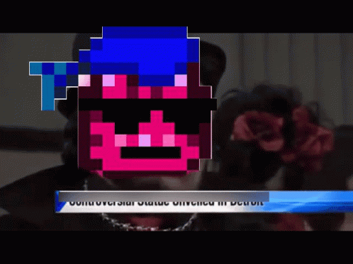 A Pixelated Image Of A Man With A Blue Hat And Sunglasses GIF