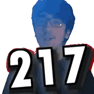 a pixelated image of a man with glasses and the number 217 behind him