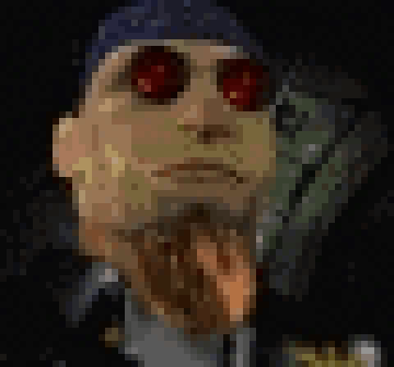 A Pixelated Image Of A Man With Red Eyes Sticking His Tongue Out GIF