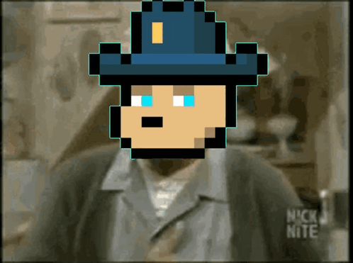 A Pixelated Image Of A Man With The Nick Nite Logo On The Bottom GIF