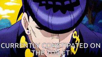 A Pixelated Image Of A Man With The Words Currently Constipated On The Toilet Below Him GIF