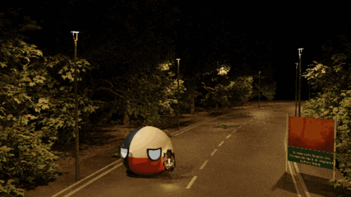 A Pixelated Image Of A Road At Night With A Sign That Says ' Polska ' GIF