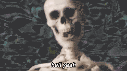 A Pixelated Image Of A Skeleton With The Words Hell Yeah Above It GIF