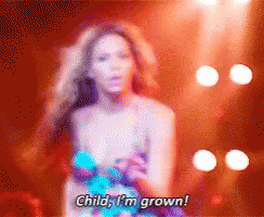 A Pixelated Image Of A Woman Singing With The Words " Child I 'M Grown " GIF